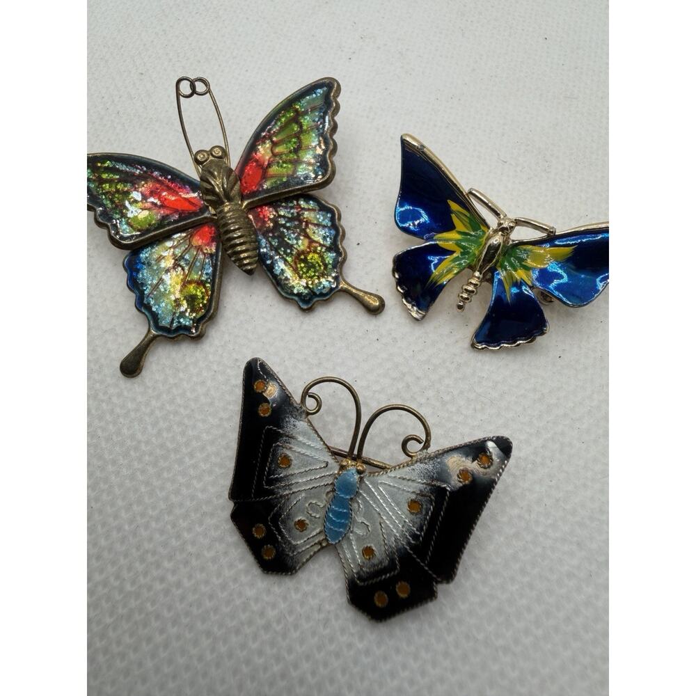Lot of 3 Butterfly Brooch Pins, Metal Sparkly Lightweight Colorful Butterflies